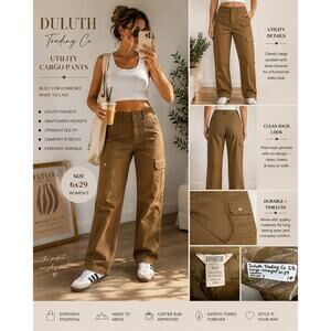 Y2K Brown Utility Cargo Pants Straight Leg Carpenter Style